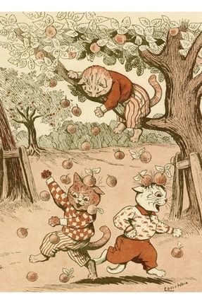 Louis Wain Elma Tatlısı Tablo Ahşap Poster Dekoratif f8f8f8(1300)Hayvanlar