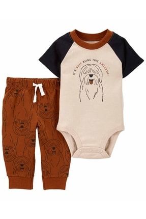 Erkek Bebek Body Pantolon Set 2'li Paket Kahverengi 1M780410