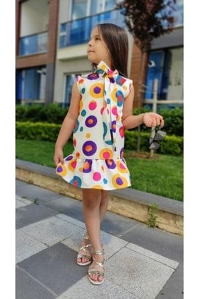 Kız Çocuk Mükemmel Kalite Pamuklu Poplin Fuyonk Detaylı Elbise TFY22067