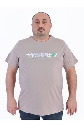 Büyük Beden Erkek T-shirt Bis Yaka Streetsyle Toprak 22103