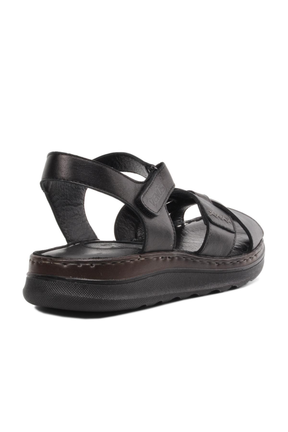 22981709 Siyah Hakiki Deri Kadın Sandalet