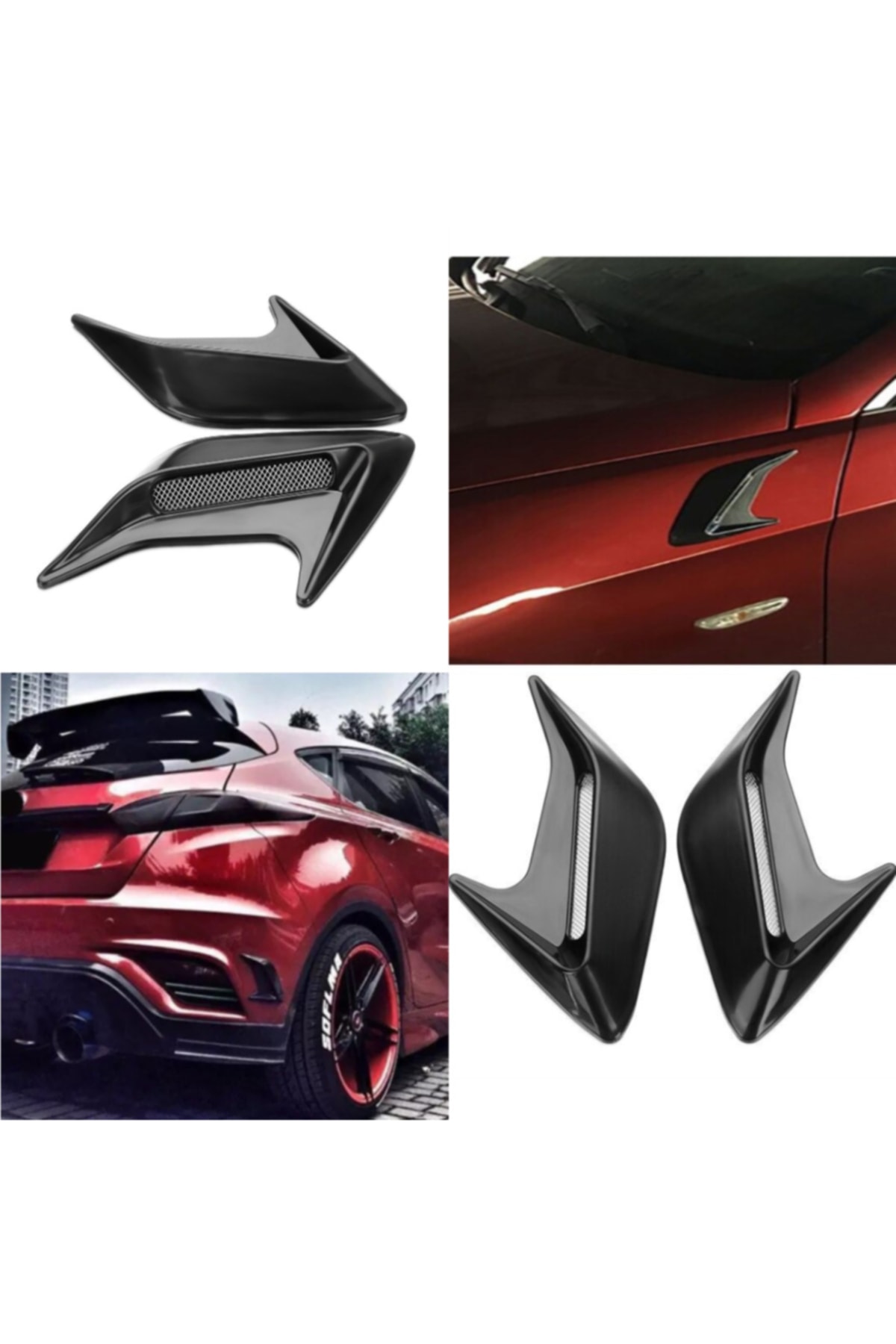 ŞüsCarOto Üniversal Piano Black Kaput Çamurluk Venti Izgarası Sağ Sol 2 Adet Mini Scoop