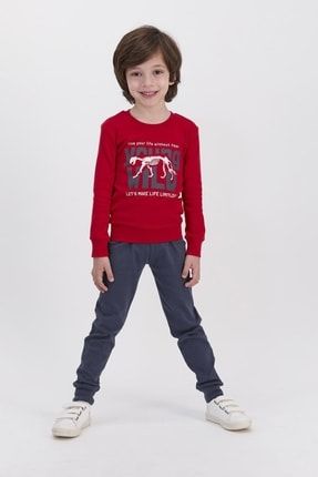 Kırmızı Erkek Çocuk Mevsimlik Uzun Kol Pijama Takımı RP2631-C