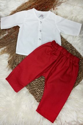 Erkek Bebek Kırmızı Pantolon Beyaz Gömlek Takım Gİ20064
