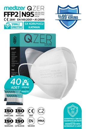 Qzer 40 Adet Beyaz Renk 5 Katmanlı N95 Maske N95-40