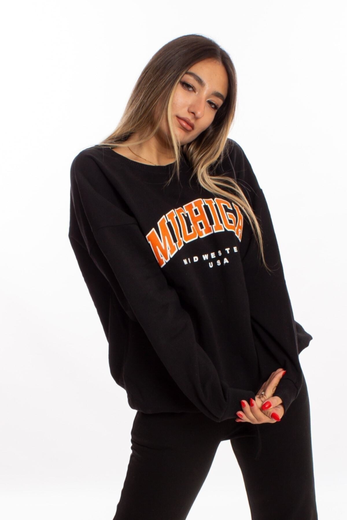 Siyah Oversize Mıchıgan Sweatshirt — مشکی 3621594782 — تصویر 5 از 7
