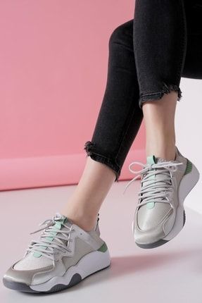 Rahat Taban Günlük Kadın Spor Ayakkabı Sneaker Gümüş Gri Beyaz 170494IRFA0024