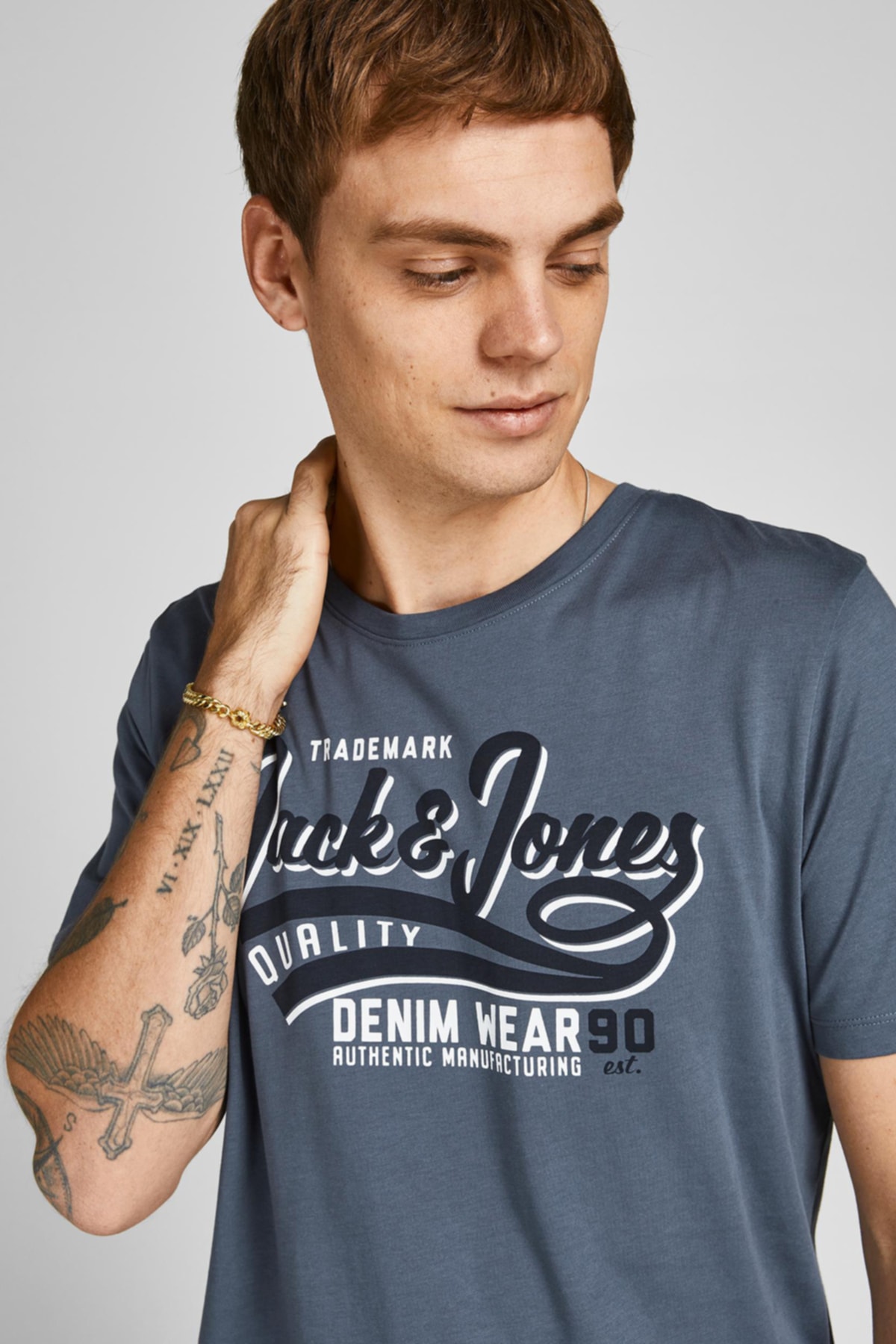 تیشرت مردانه آبی سرمه ای جک اند جونز | 12199474 اورجینال - تصویر 2
