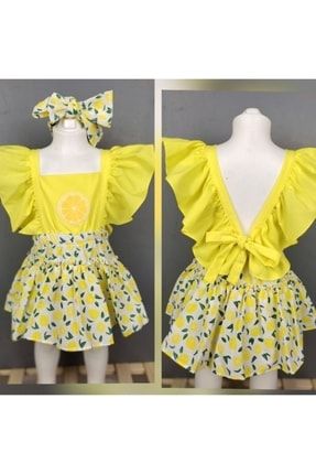 Bebek Romper Limon Desenli Saç Bantlı Elbise 810