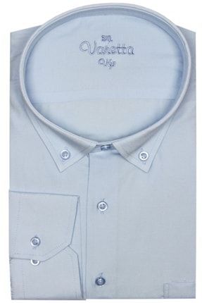 Erkek Mavi Büyük Beden Yaka Düğmeli Uzun Kol Cepli Düz Klasik Erkek Gömlek Bigsize1001