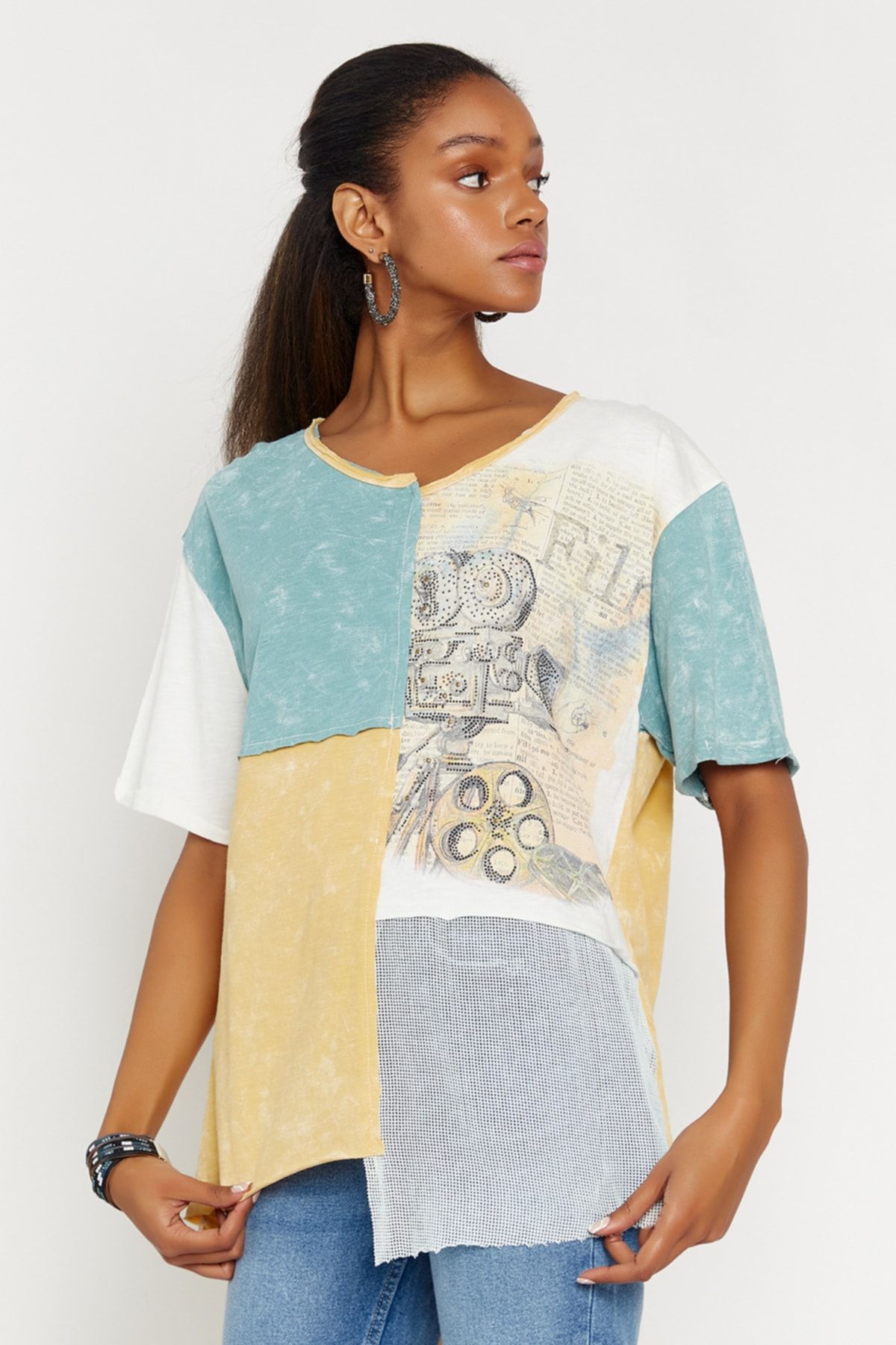 Hopoi-Women's Mint Patchwork T-shirt 25044 3