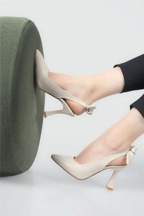 Kadın Bej Arkası Açık Kurdale Detaylı Topuklu Ayakkabı ON 1000 ZN