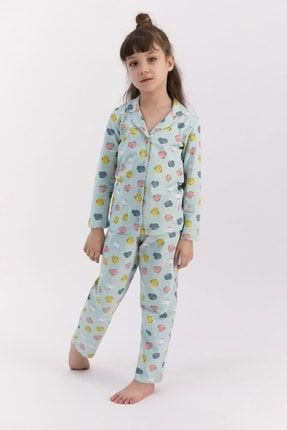 Hendgehogs Açık Mint Kız Çocuk Mevsimlik Gömlek Pijama Takımı RP2562-C
