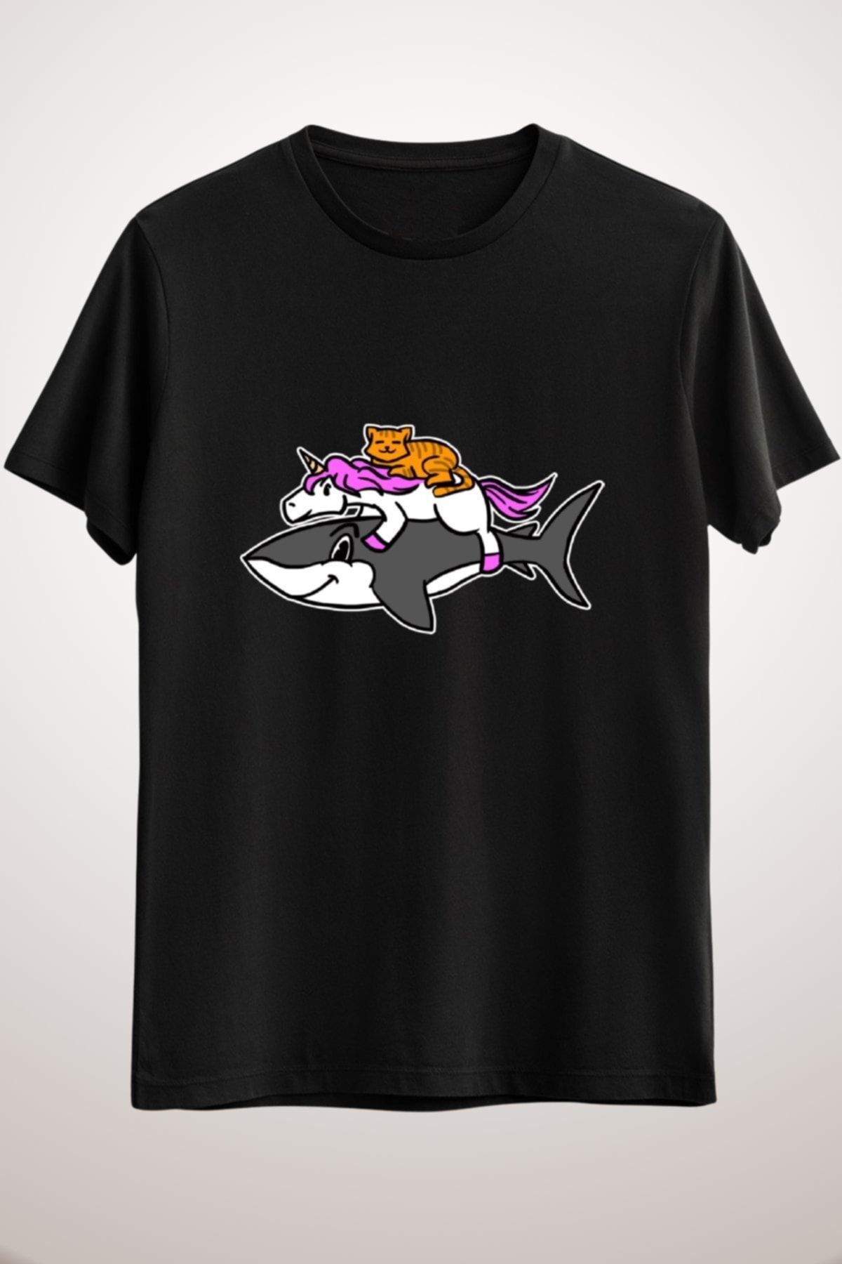 Cat riding a top shark t shirt