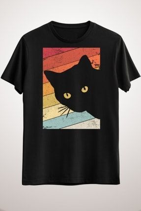 Unisex Siyah Kedi Cat Product. Retro Style Print GK1649