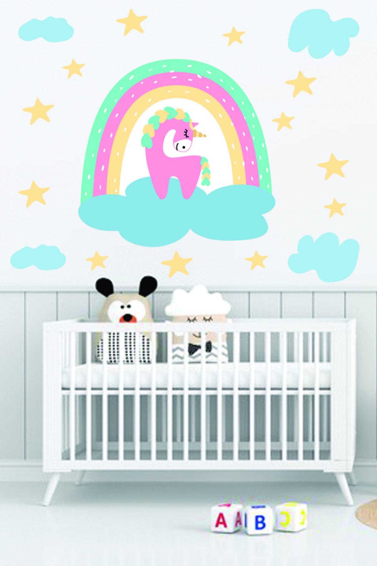 Gökkuşağı Unicorn Bulut Ve Yıldızlar Duvar Sticker
