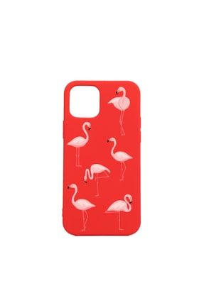 Iphone 12 / 12 Pro (6.1') Uyumlu Flamingo Desenli Içi Kadife Lansman Silikon Kılıf Kırmızı TSRME113