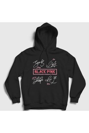 Unisex Siyah Tanda Tangan Blackpink Kapüşonlu Sweatshirt 294160tt