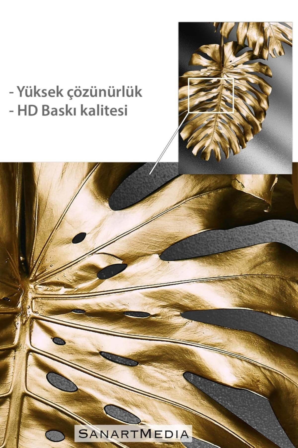 ceppix 2'li Altın Yaprak Çiçekli Çerçeveli Camlı Tablo Seti Poster Duvar Dekoru Modern Oturma Odası Salon VB10507