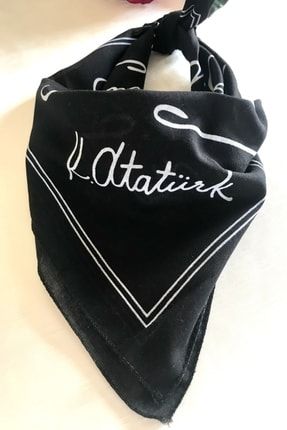 Atatürk Imzalı Siyah Renk Unisex %100 Cotton Bandana Fular Bnd8185