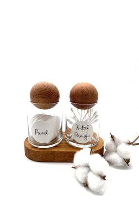2'li Dekoratif Kulak Pamuğu Ve Pamuk Kavanozu - Top Kapak 300 Ml SİDER-000023