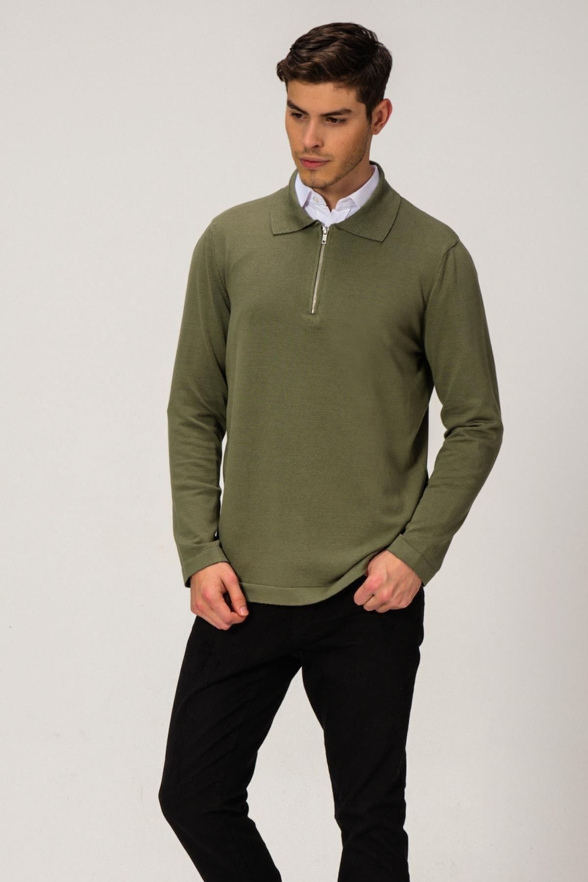 ALEXANDERGARDI  Polo Yaka Fermuarlı Triko Kazak (e21-plyk00) - Görsel 2