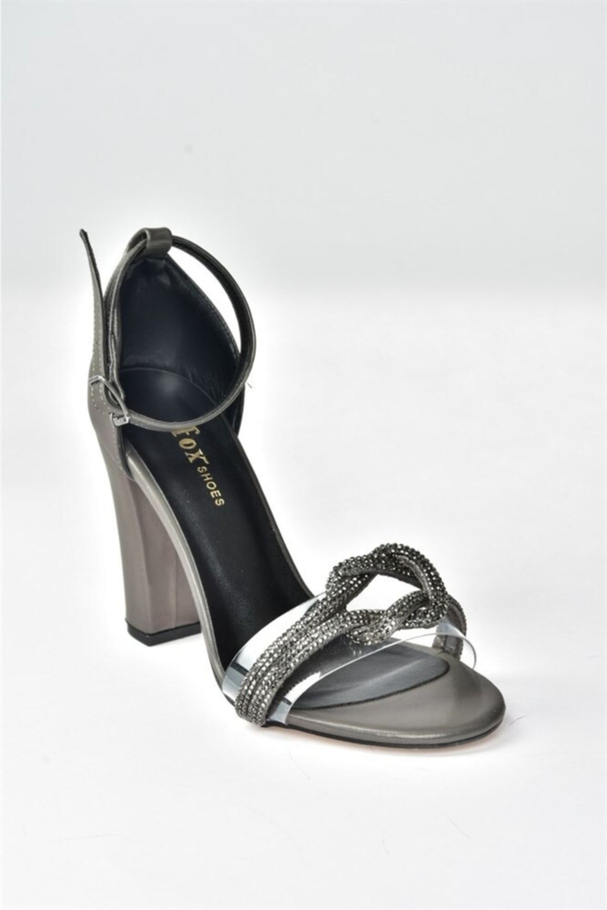 Fox Shoes-Platinové dámske večerné topánky na hrubom opätku M312306309 6