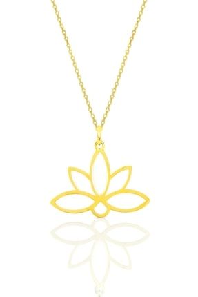 Gümüş Altın Yaldızlı Sonsuz Yaşamın Simgesi Lotus Çiçeği Kolye SGTL10085