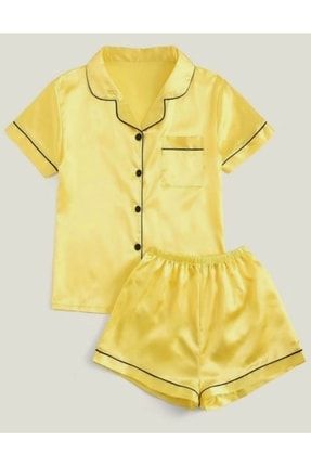 Sarı Renk Saten Yazlık Pijama Takımı ZZ0045