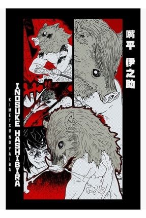 Inosuke Hashibira Demon Slayer Manga Panel Tasarımı -kırmızı- Tablo Ahşap Poster Dekoratif f8f8f8(2574)anime