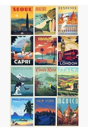 Seyahat Kartpostalları Estetik Kolaj Tablo Ahşap Poster Dekoratif f8f8f8(1444)gezi
