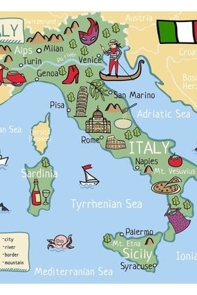 Italya Çizgi Film Haritası Tablo Ahşap Poster Dekoratif f8f8f8(796)gezi