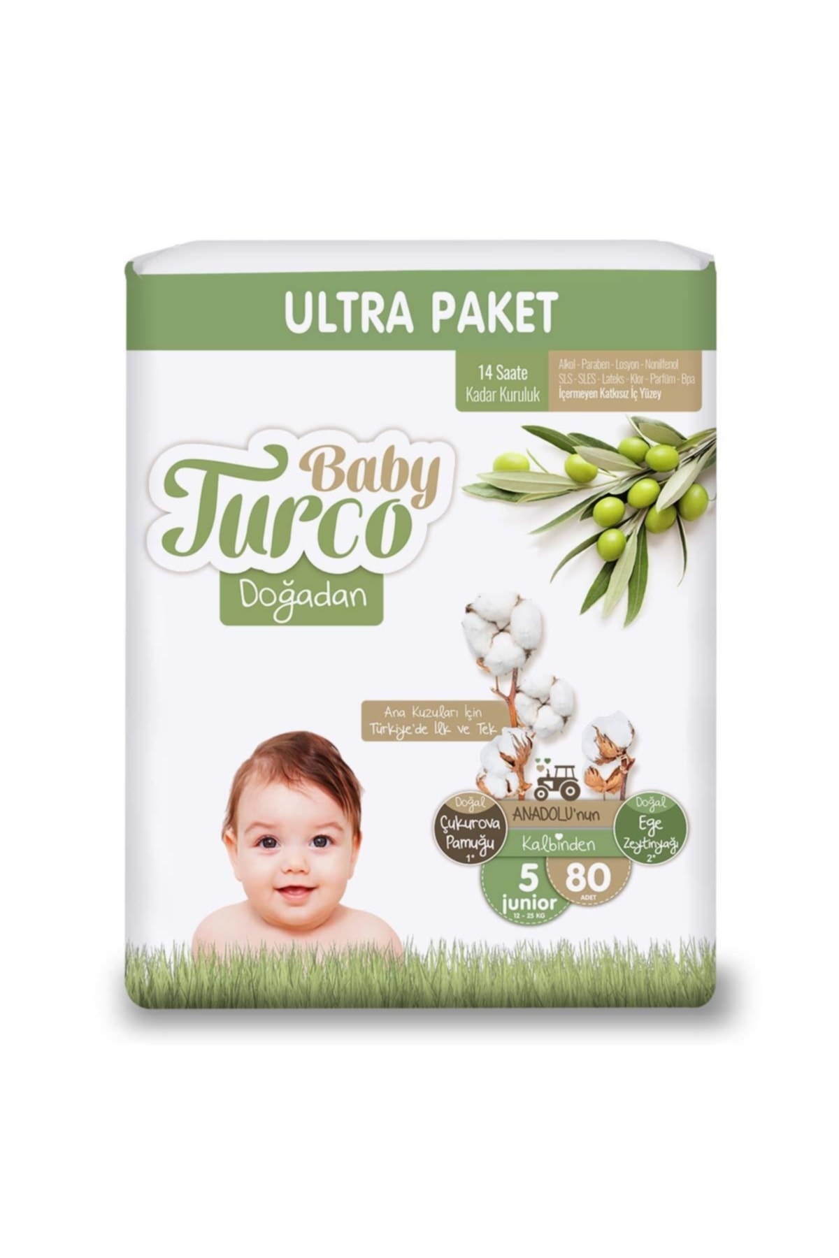 Baby Turco Doğadan Ultra Junior Bebek Bezi 12-25 Kg 80'li 5 Numara