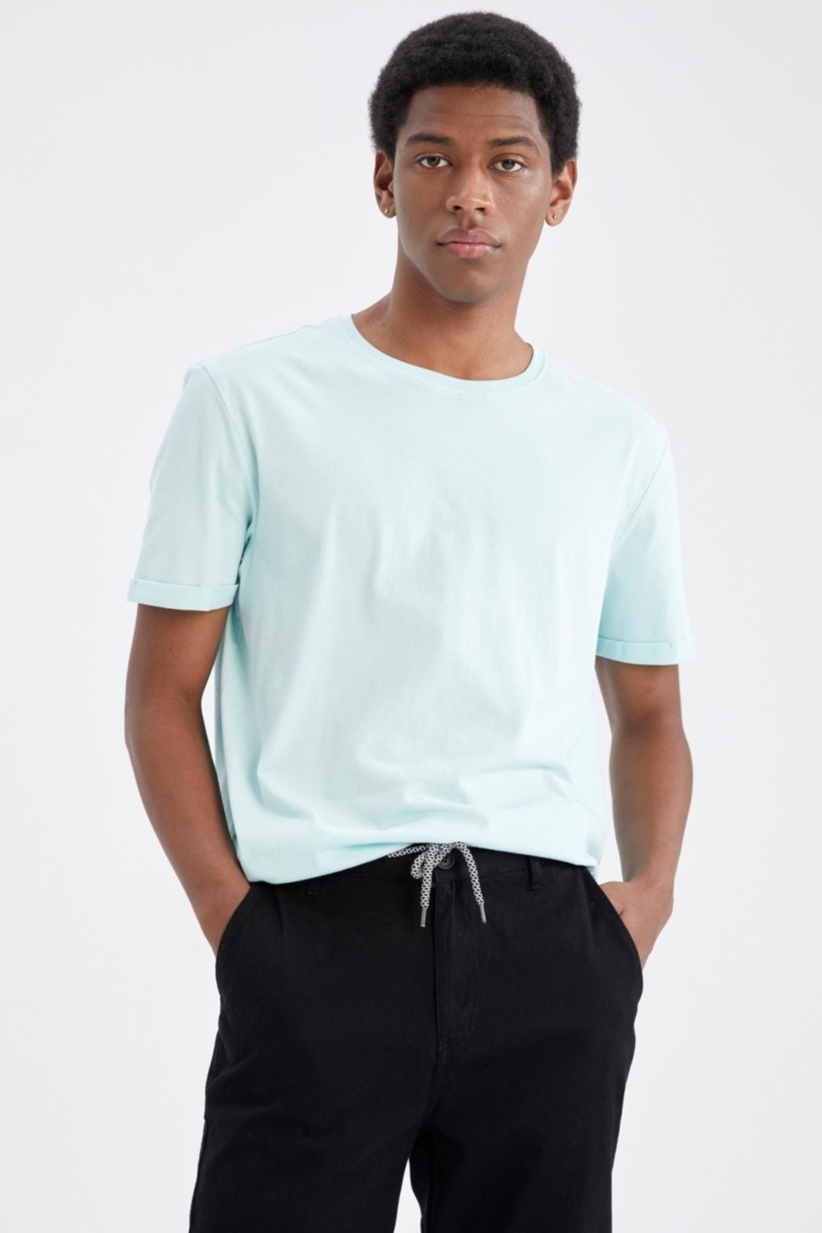 DeFacto T-Shirt Türkis Regular Fit