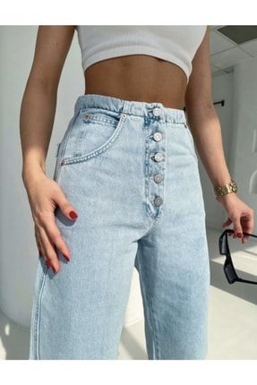 Kadın Yüksek Bel Mavi Jeans Mang