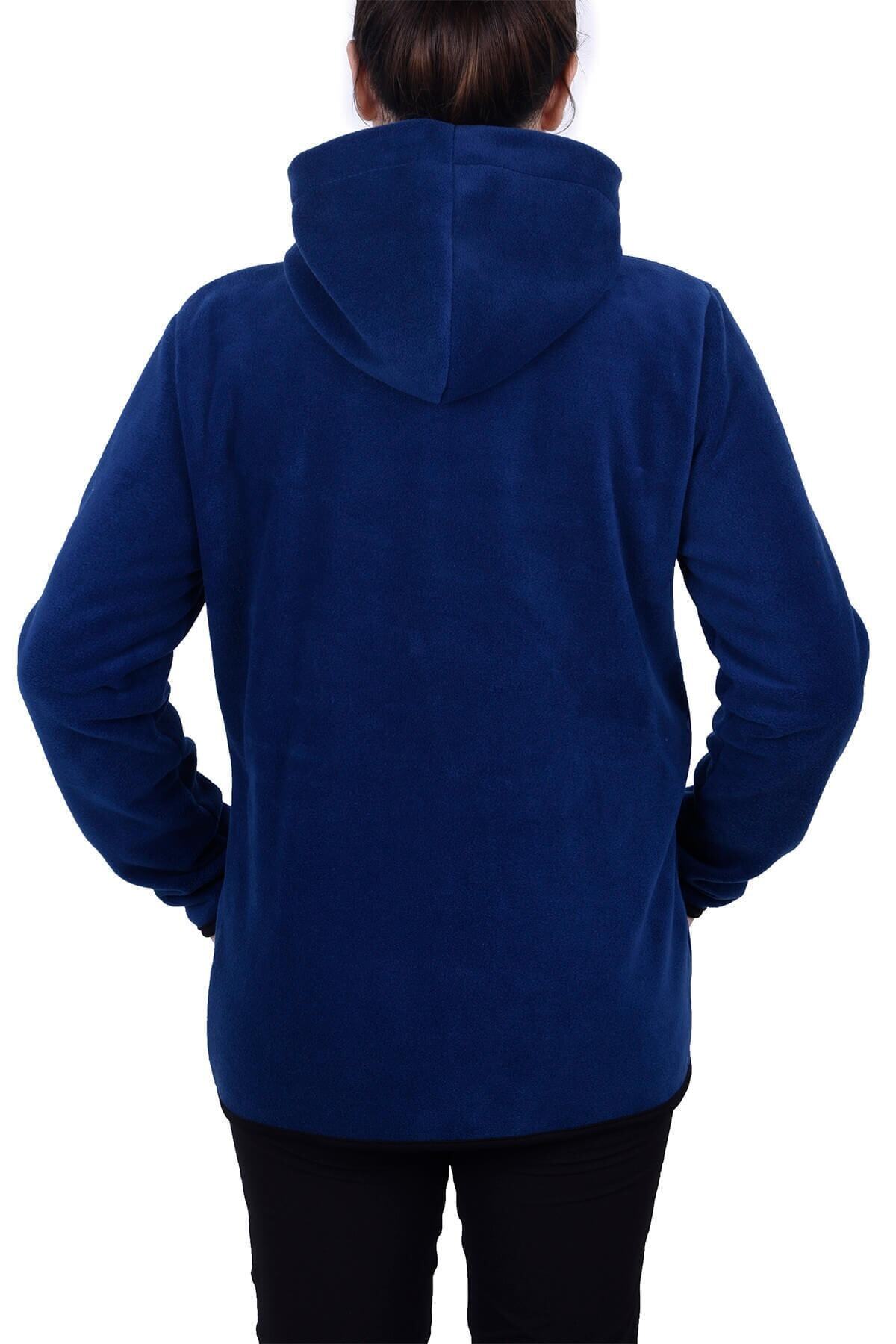 GHASSY CO.-Women's Blue Hooded Zippered Fleece Sweatshirt 3