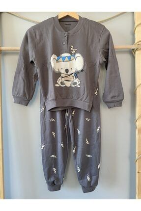 Erkek Çocuk Gri Koala Figürlü Interlok Pijama Takımı AYD15