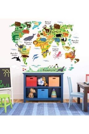 Çocuk Odası Animal World Map Duvar Sticker S1 animal123