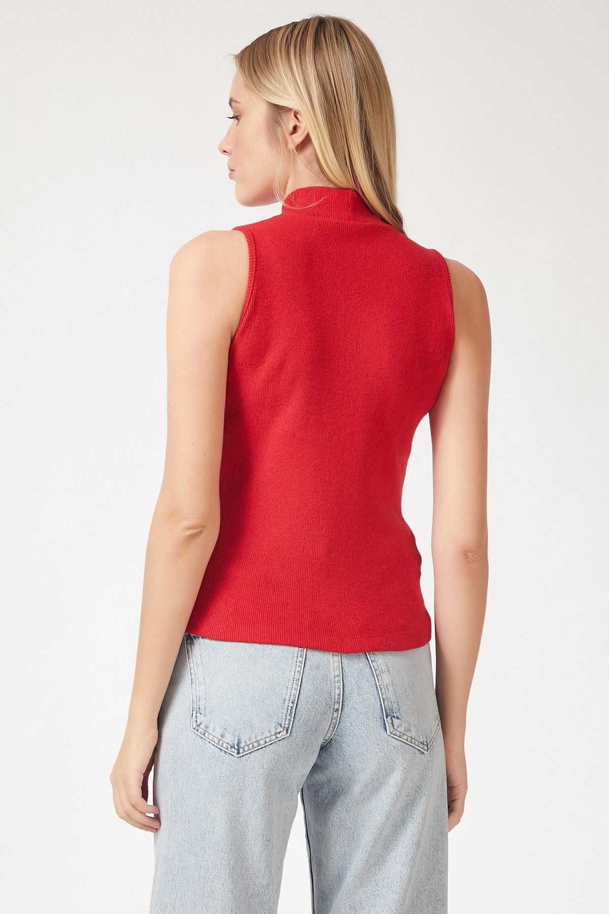 Happiness stanbul Women s Red Turtleneck Cotton Knitted Blouse