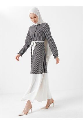 Kadın Siyah Çizgili Kuşaklı Elbise TNK.20.SNA.0001-SYH
