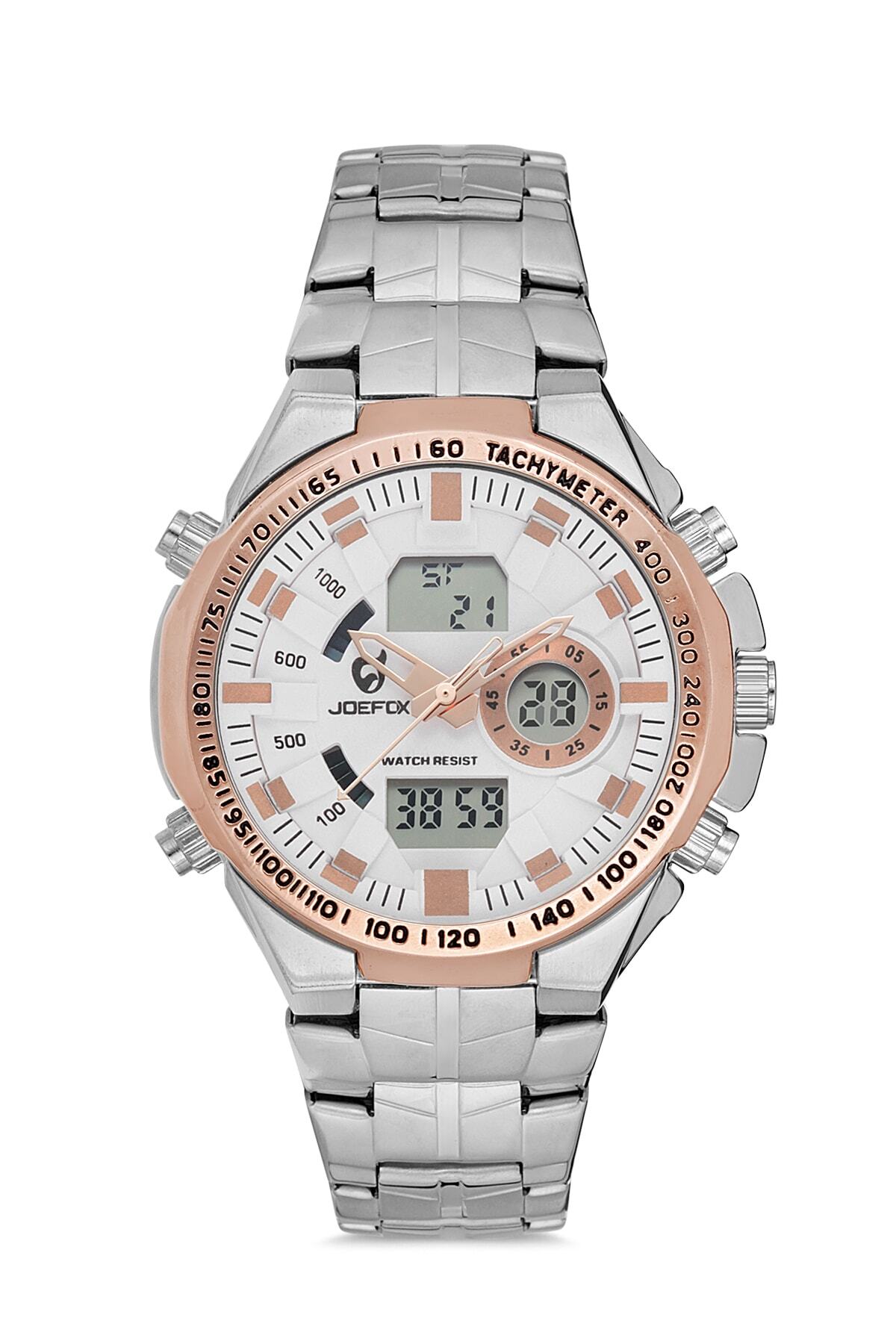 Joefox-Men's Digital Analog Steel Band Rose Wrist Watch 1039 1