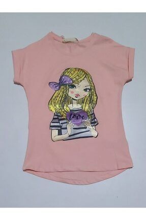 Kız Çocuk Pudra Baskılı Kısa Kol Işıklı T-shirt 153051830