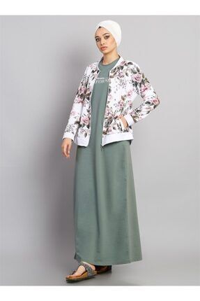 Kadın Mint Yeşili Çiçek Detaylı Elbise Takım ELB.20.CML.0001-MNT