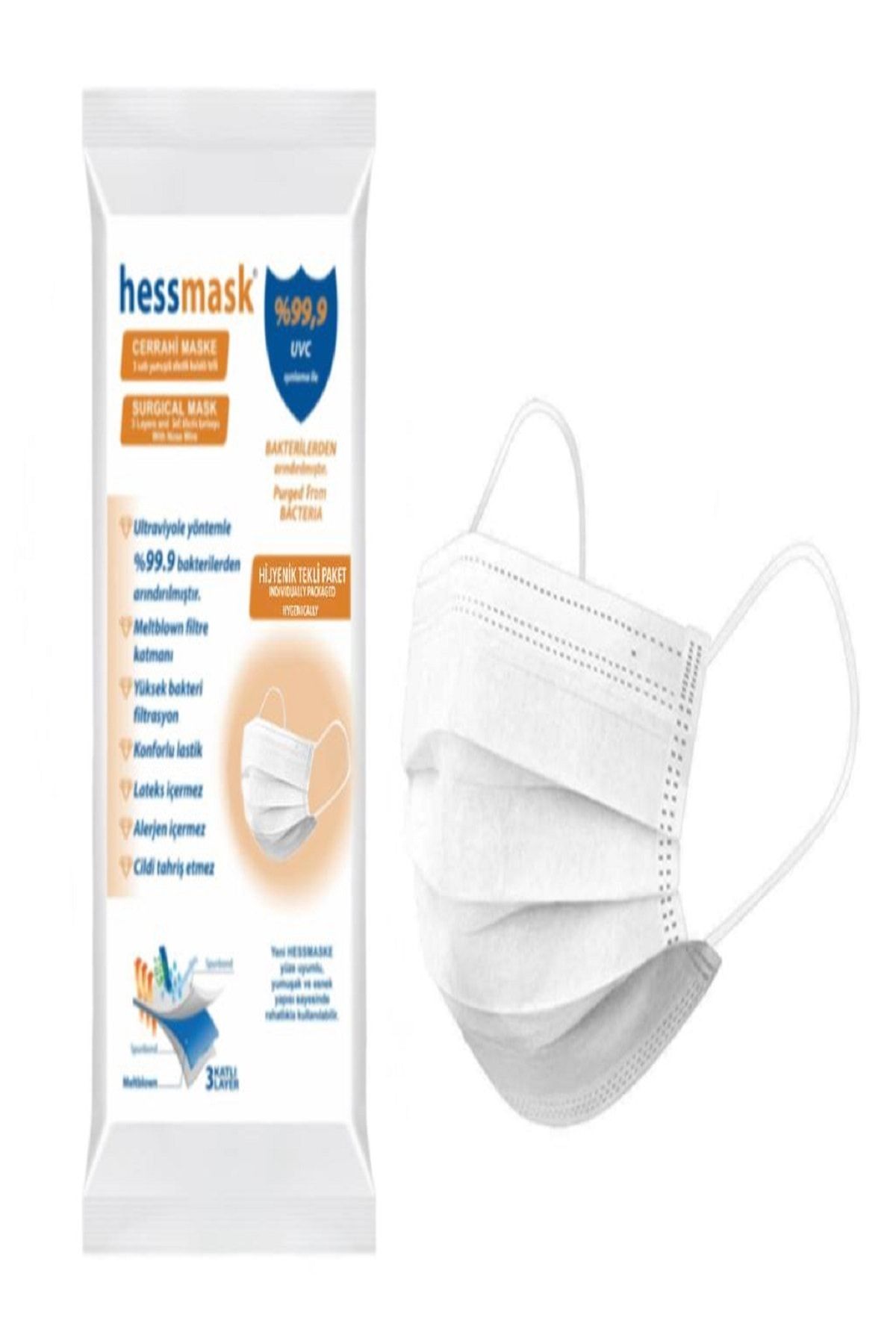 hessmask 3 katli ce belgeli steril tekli paketlenmis telli cerrahi maske 100 adet fiyati yorumlari trendyol