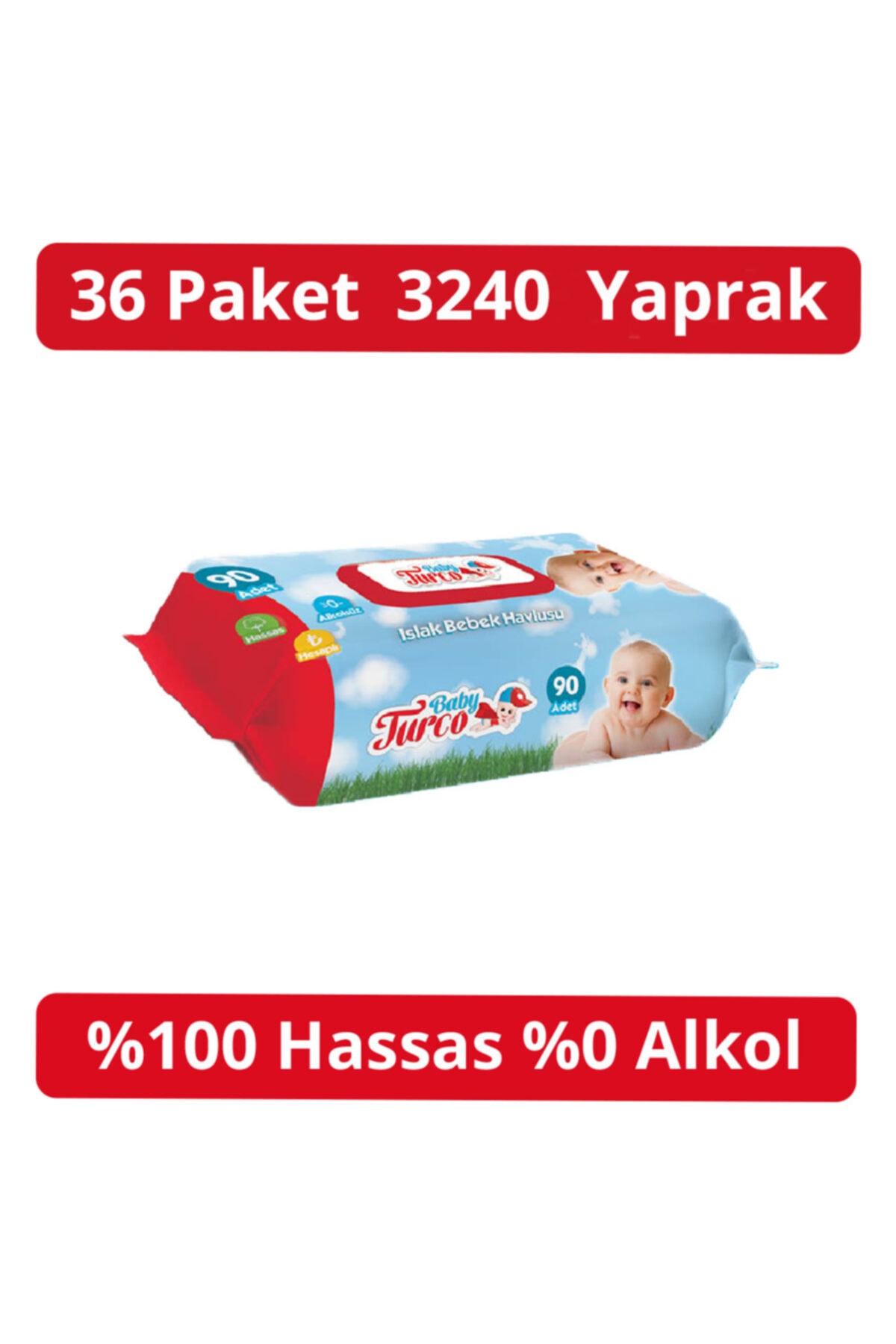 Islak Havlu 90'lı Kapaklı 36 Adet 3240 Yaprak