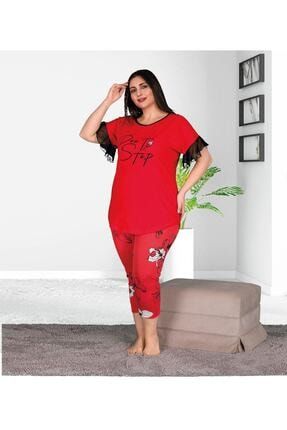 Kadın Kırmızı Kısa Kol Kapri Pijama Takımı LADY-10535