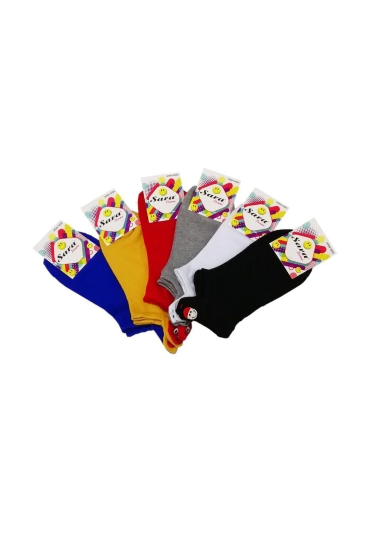 Çekmece 6'lı Renkli Emoji Figürlü Nakışlı Kadın Patik Çorap