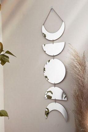 Ay Evresi Askılı Duvar Ayna Tablo Seti Pleksi Akrilik Ayna Gümüş Renk AWASKAY01