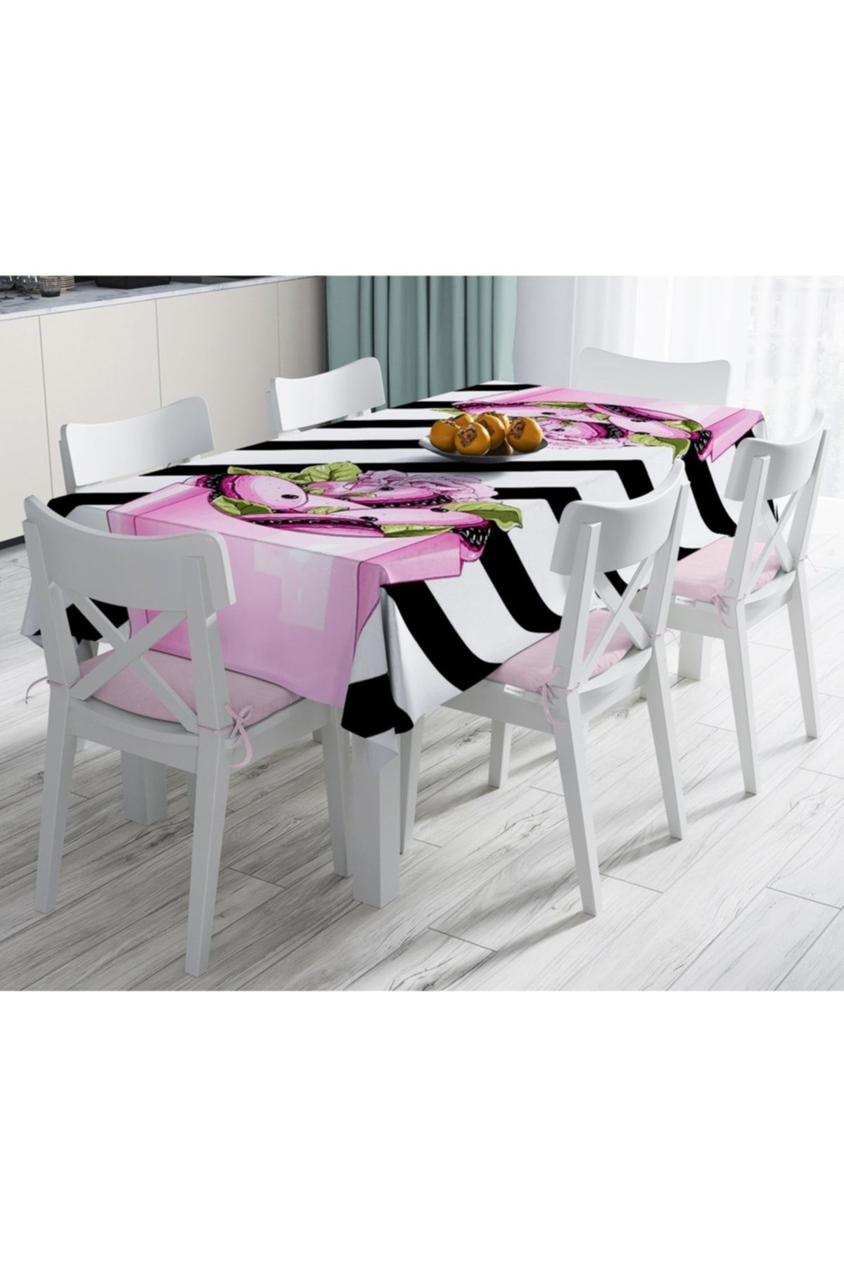 Realhomes Față De Masă Decorativă Modernă Rezistentă La Pete Coco Pops Roz Negru-120x140 Cm - 90 x 90