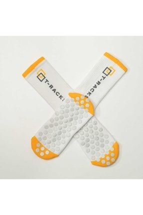 T-racks Beyaz & Sarı Kaydırmaz Spor Çorabı ( Grip Socks ) Kaydırmaz Çorap